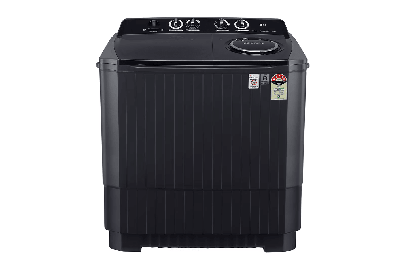 LG 11.5kg Semi-Auto Washer, Roller Jet Pulsator, Middle Black WM P115ASKAZ