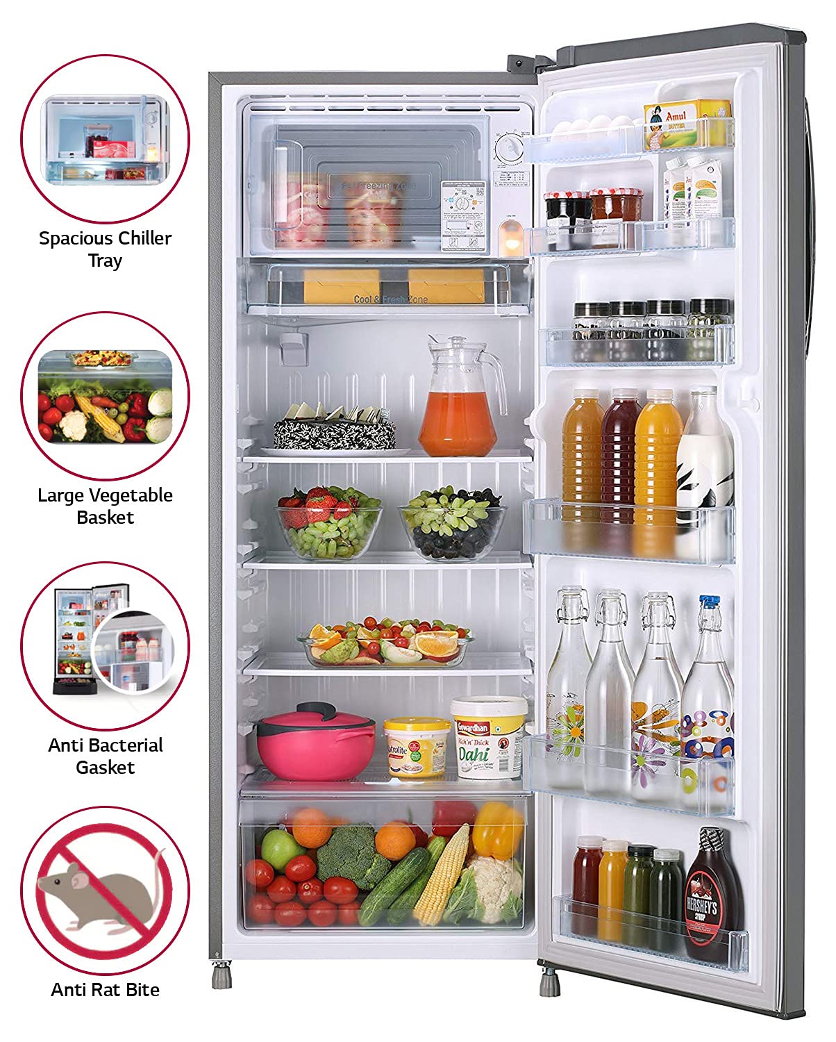 LG 261L Single Door Fridge: Shiny Steel, Fast Ice, 3 Star