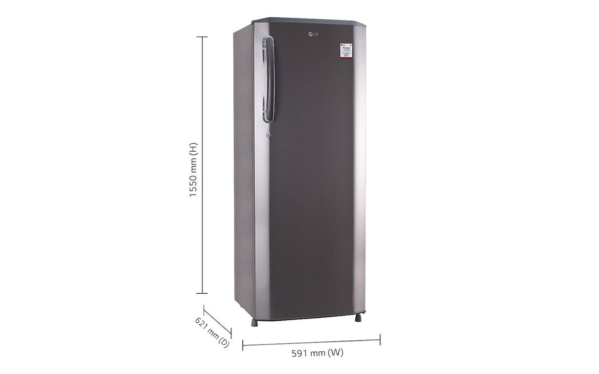 LG 261L Single Door Fridge: Shiny Steel, Fast Ice Making, 3 Star, Inverter REF GL-B281BPZX