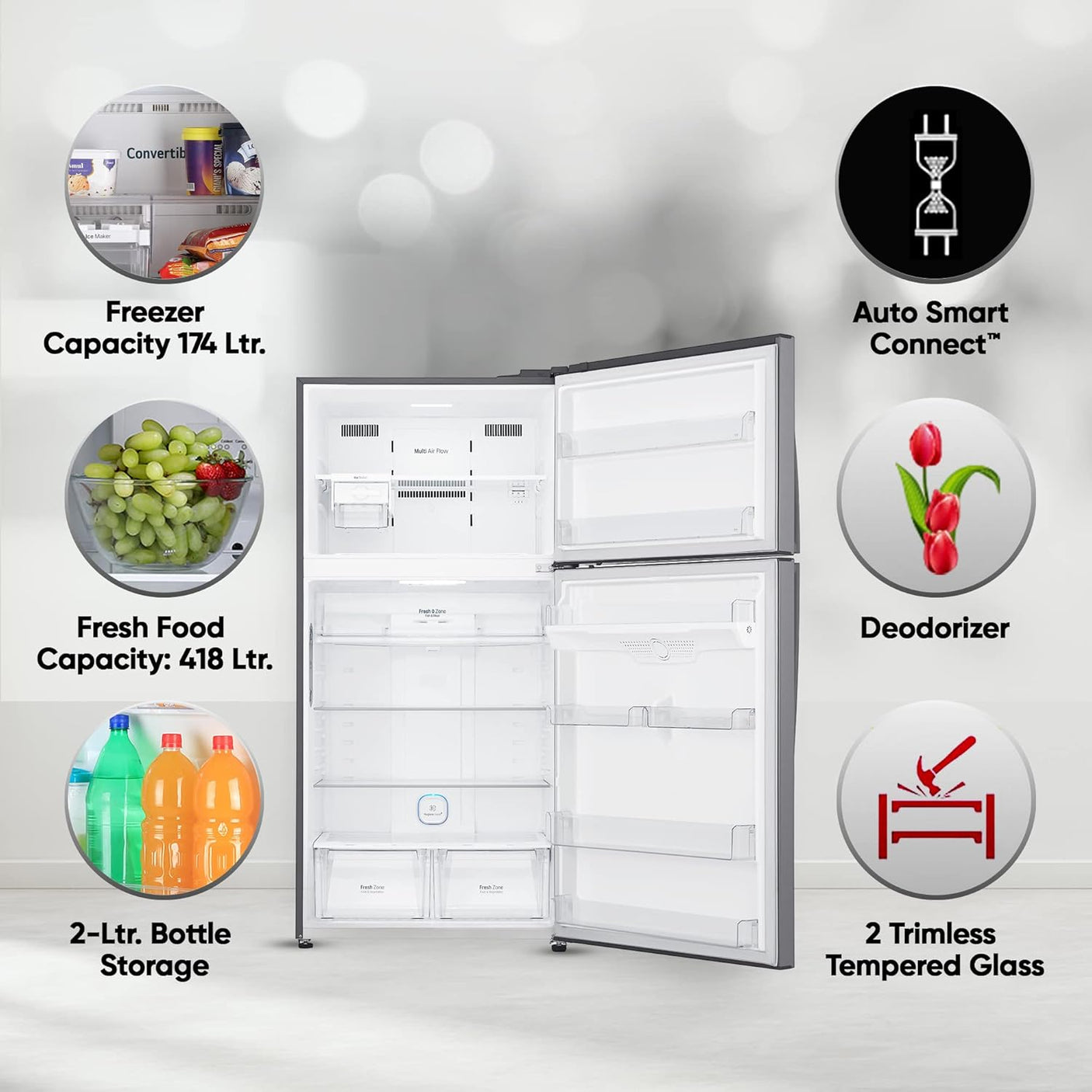 LG 592L 1-Star Frost-Free Double Door Fridge (Platinum Silver) REF GR-H812HLHM