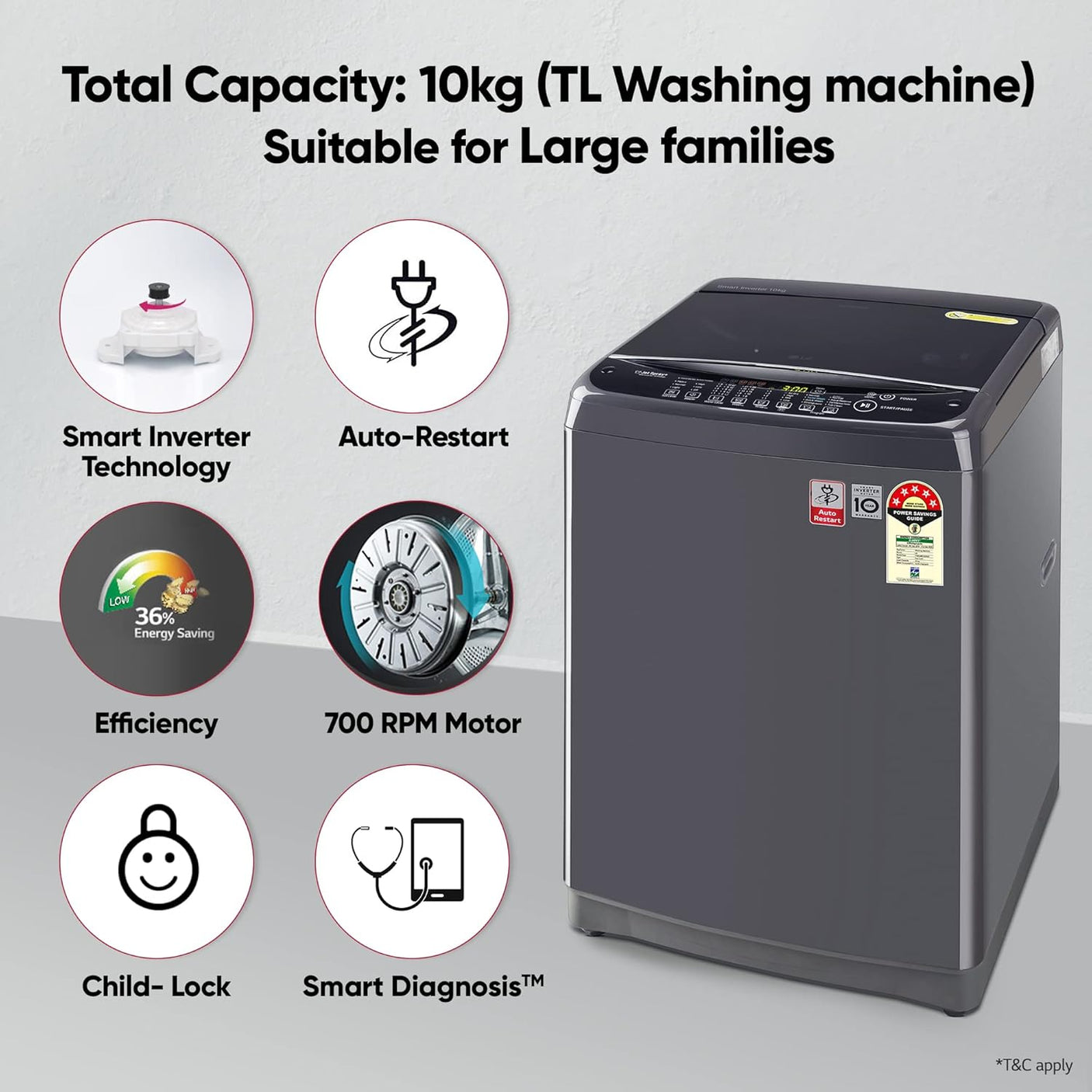 LG 10 Kg Top Loading Fully Automatic Washing Machine  WM T10SJMB1Z