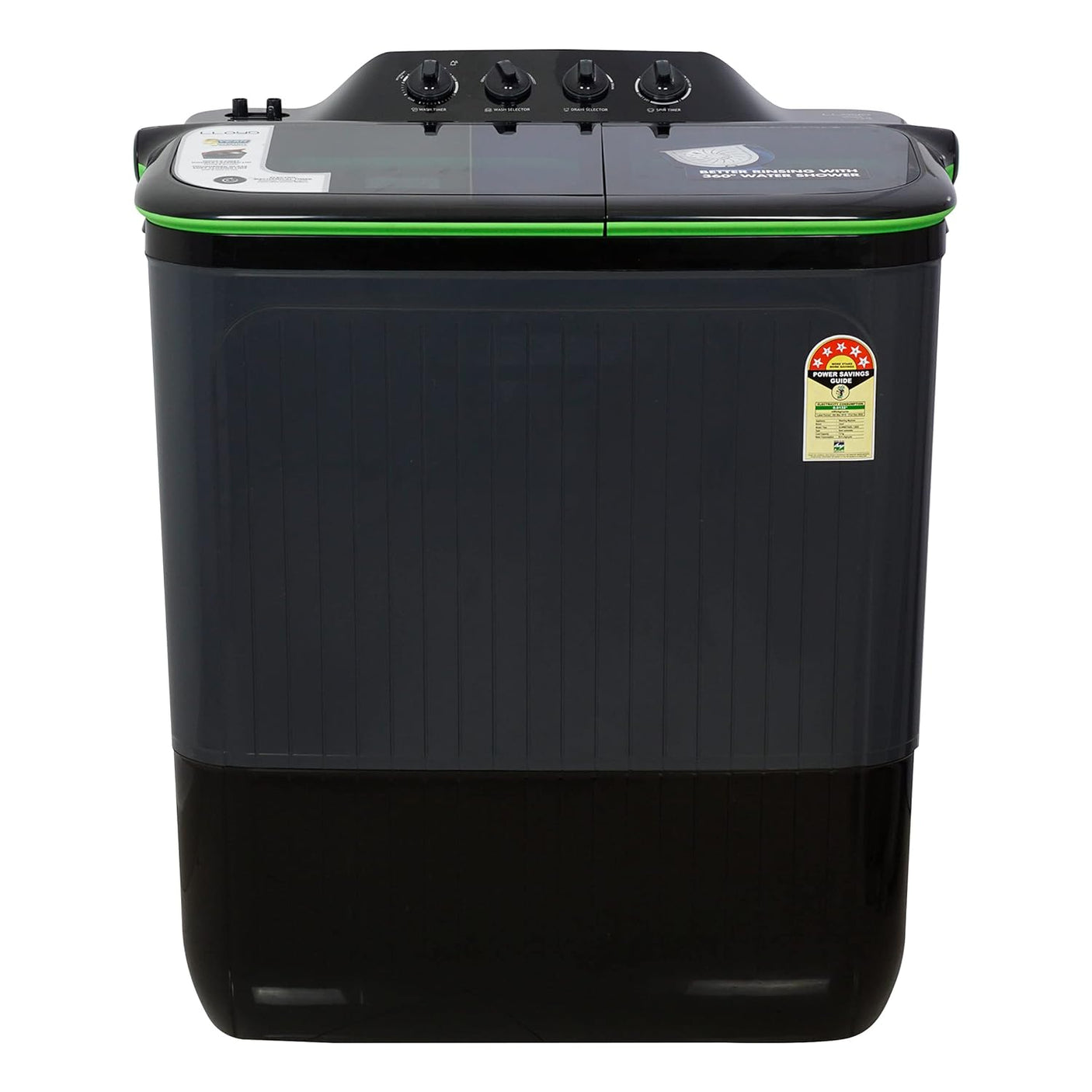 Lloyd 7.5 Kg 5 Star Semi-Automatic Top Load Washing Machine (GLWMS75ANGEL, Black & Yellow, Active Soak)