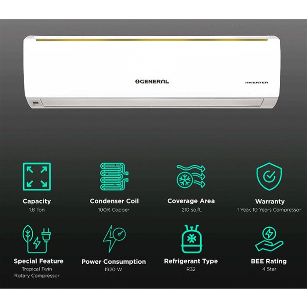 Experience cooling excellence with O GENERAL's top-tier 1.8 Ton 4 Star Split AC.
