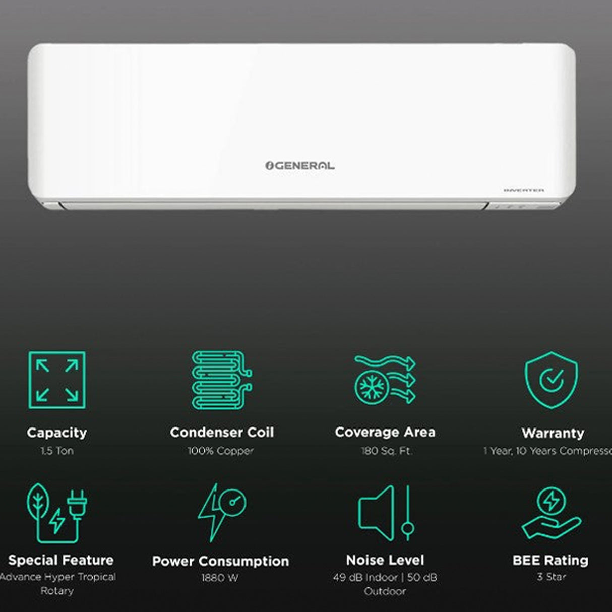 Experience cooling excellence with O GENERAL's top-tier 1.5 Ton 3 Star Inverter Split AC in 2023.