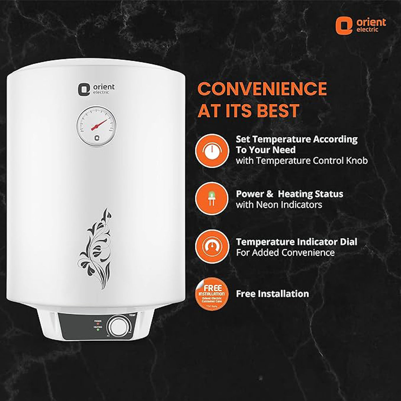 Unleash warmth with Orient Electric: 15L Storage Geyser - Optimal choice.