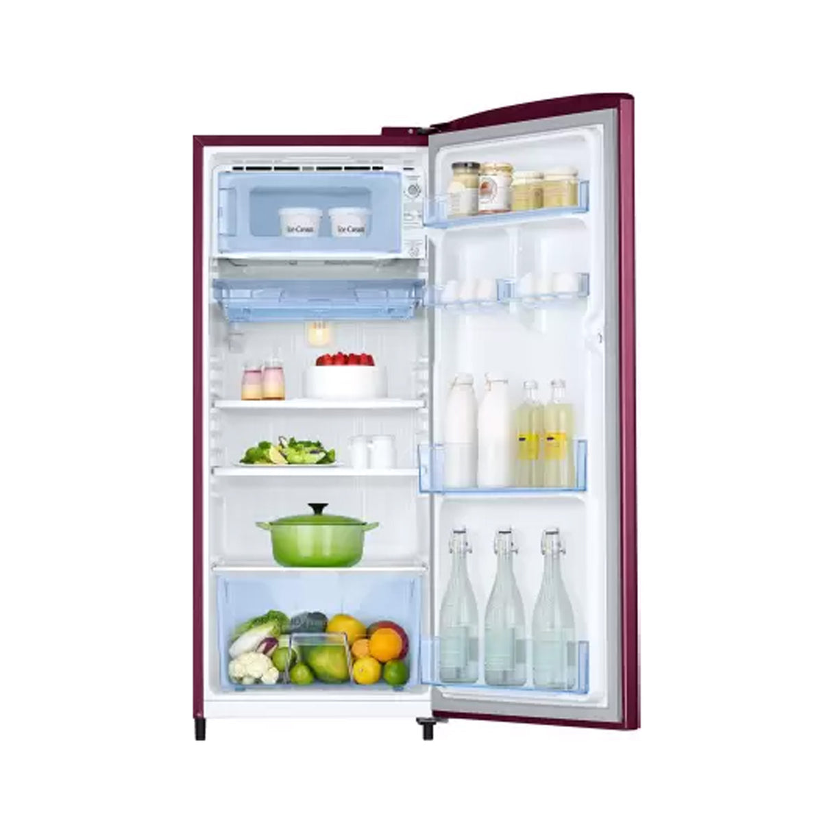 Samsung 184L Single Door Refrigerator: Blooming Saffron Red, top-tier style and function.
