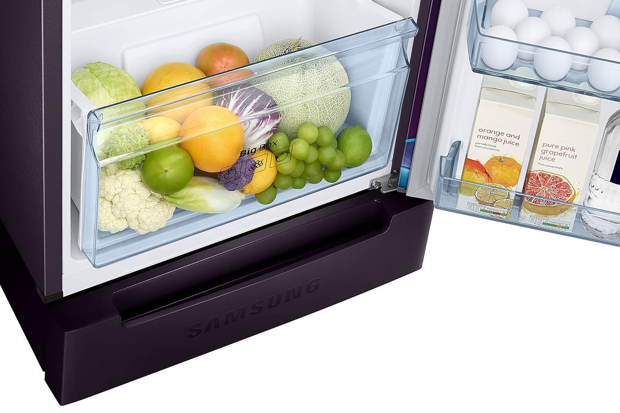 Samsung 236L 2 Star Inverter Frost-Free Double Door Refrigerator (RT28C31429R/HL,Paradise Bloom Purple) Base Stand Drawer)