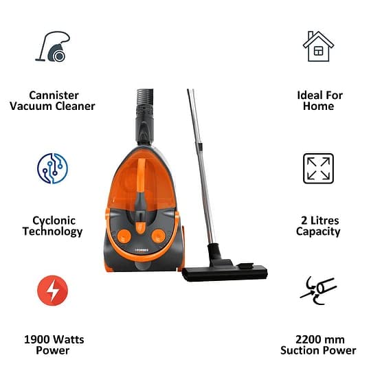 Eureka Forbes Maxx With Cyclonic Technology Vacuum Cleaner | 1900 Watt Powerfull Suction | Comes With 5 Accessories , Black & Orange