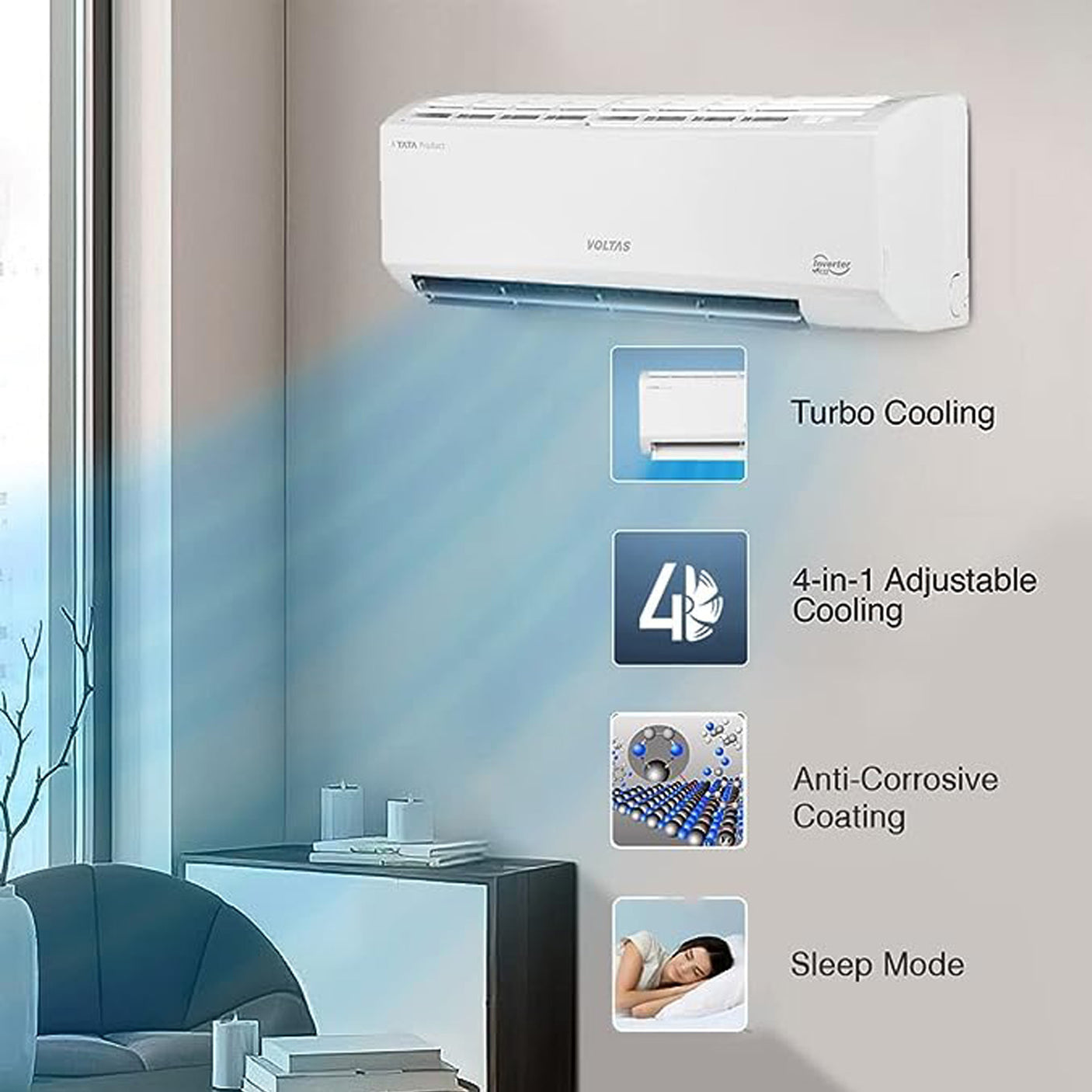 Best Air Conditioner: Voltas 1.5 Ton Split AC - Copper, 2023 Model