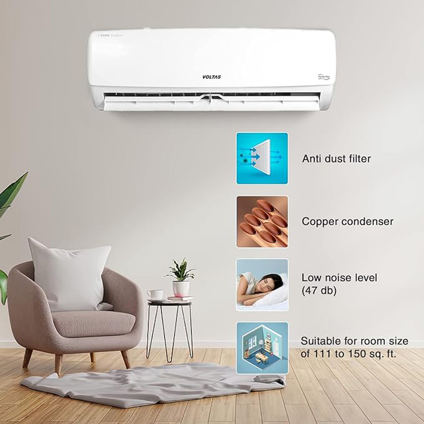 Best Air Conditioner Choice: Voltas 1.5 Ton 3-Star Split AC in White