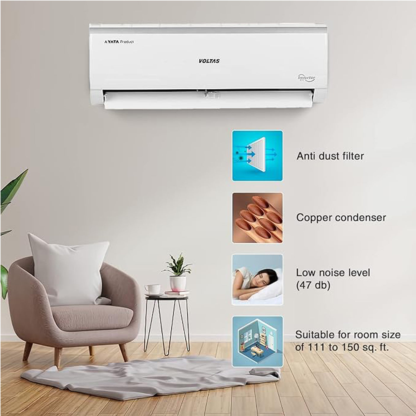 Optimal Cooling: White 2023 Model Voltas 1.5 Ton Inverter Split AC