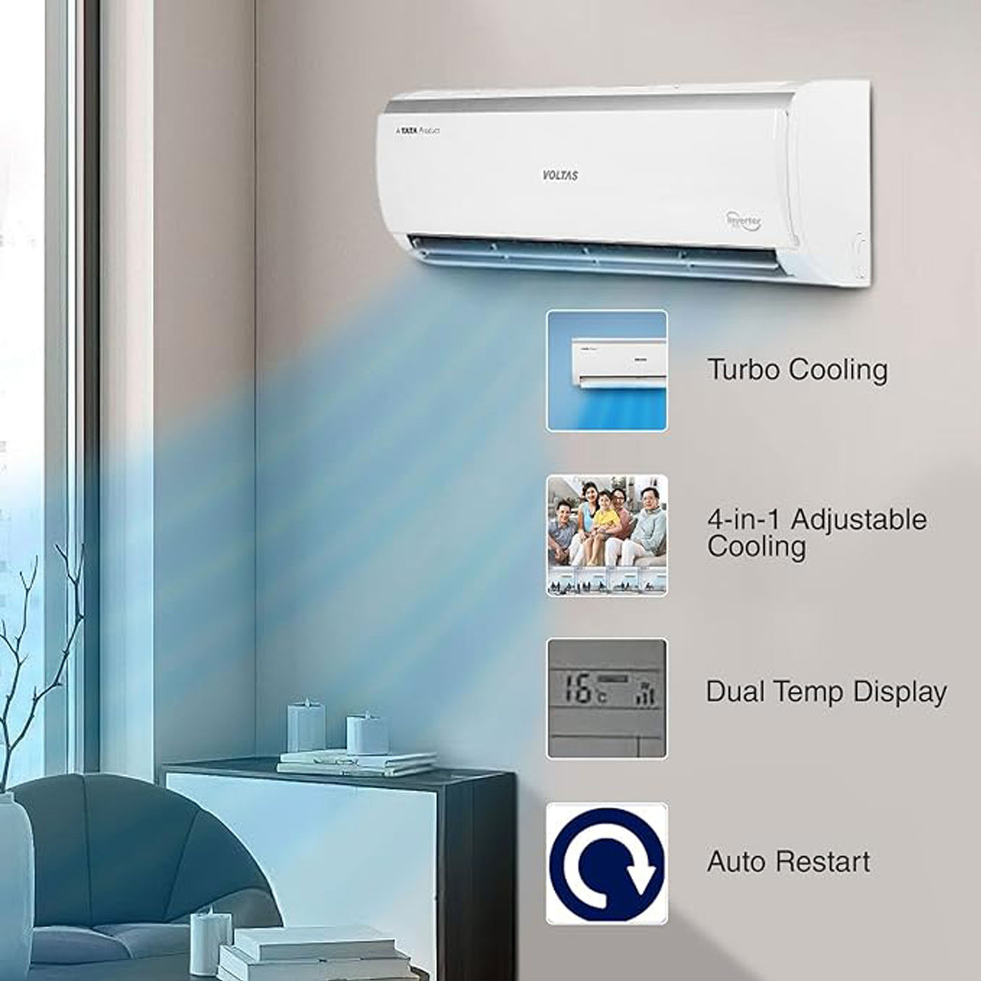 Best Air Conditioner: Voltas 2 Ton Inverter Split AC - Copper, 2023 Model