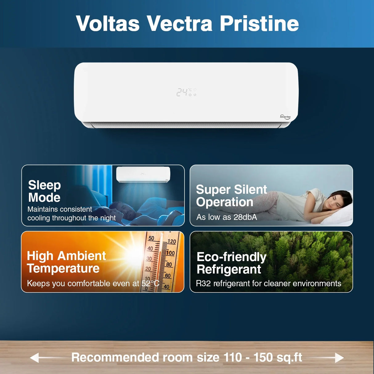 Voltas 1.5 Ton, 3 Star Adjustable Inverter Split AC (183V Vectra Pristine)