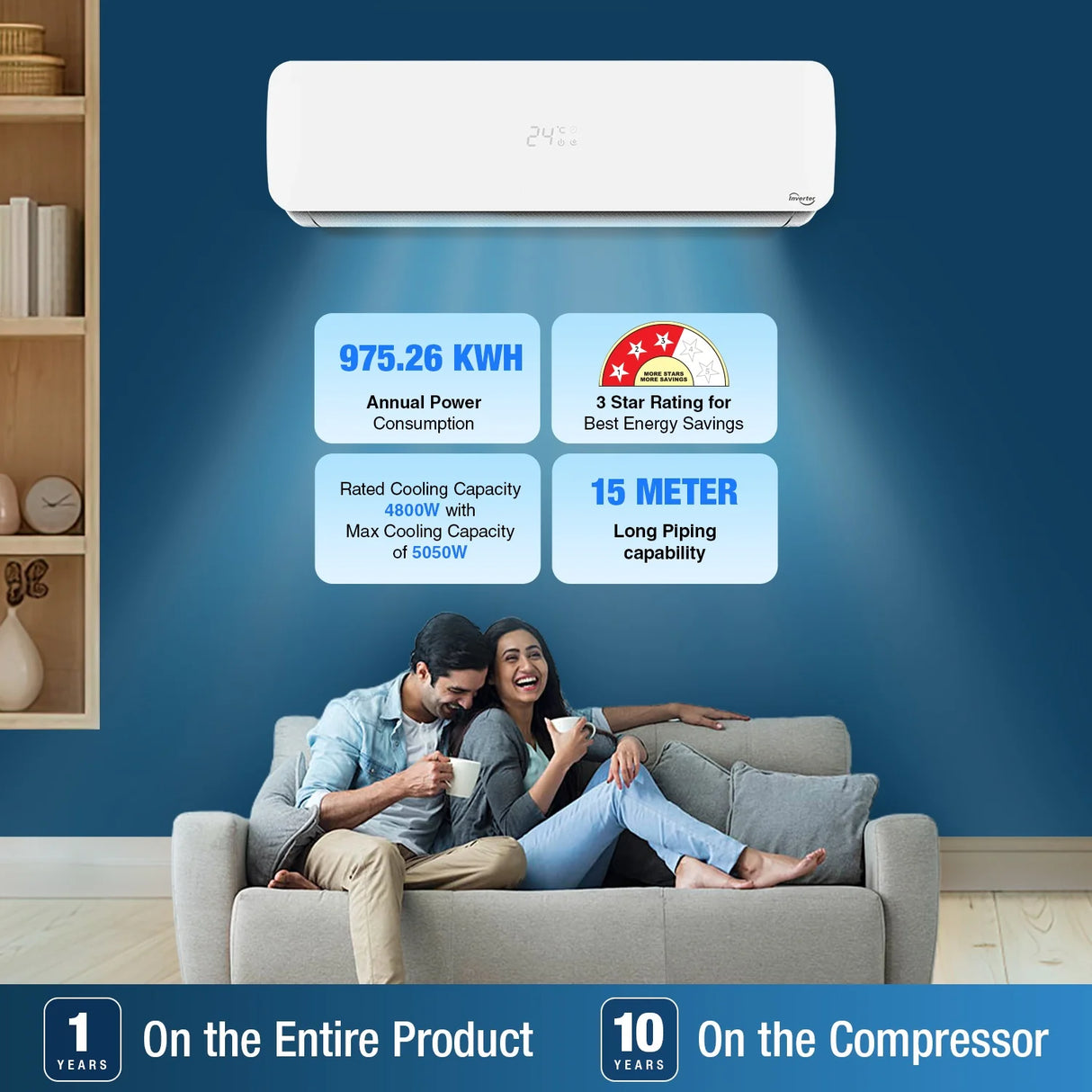 Voltas 1.5 Ton, 3 Star Adjustable Inverter Split AC (183V Vectra Pristine)