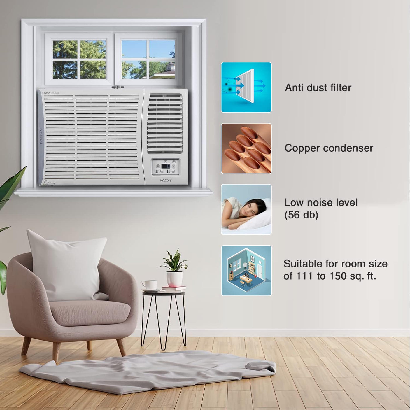 Voltas 1.5 Ton 3 Star Window Air Conditioner 183 Vectra Pearl
