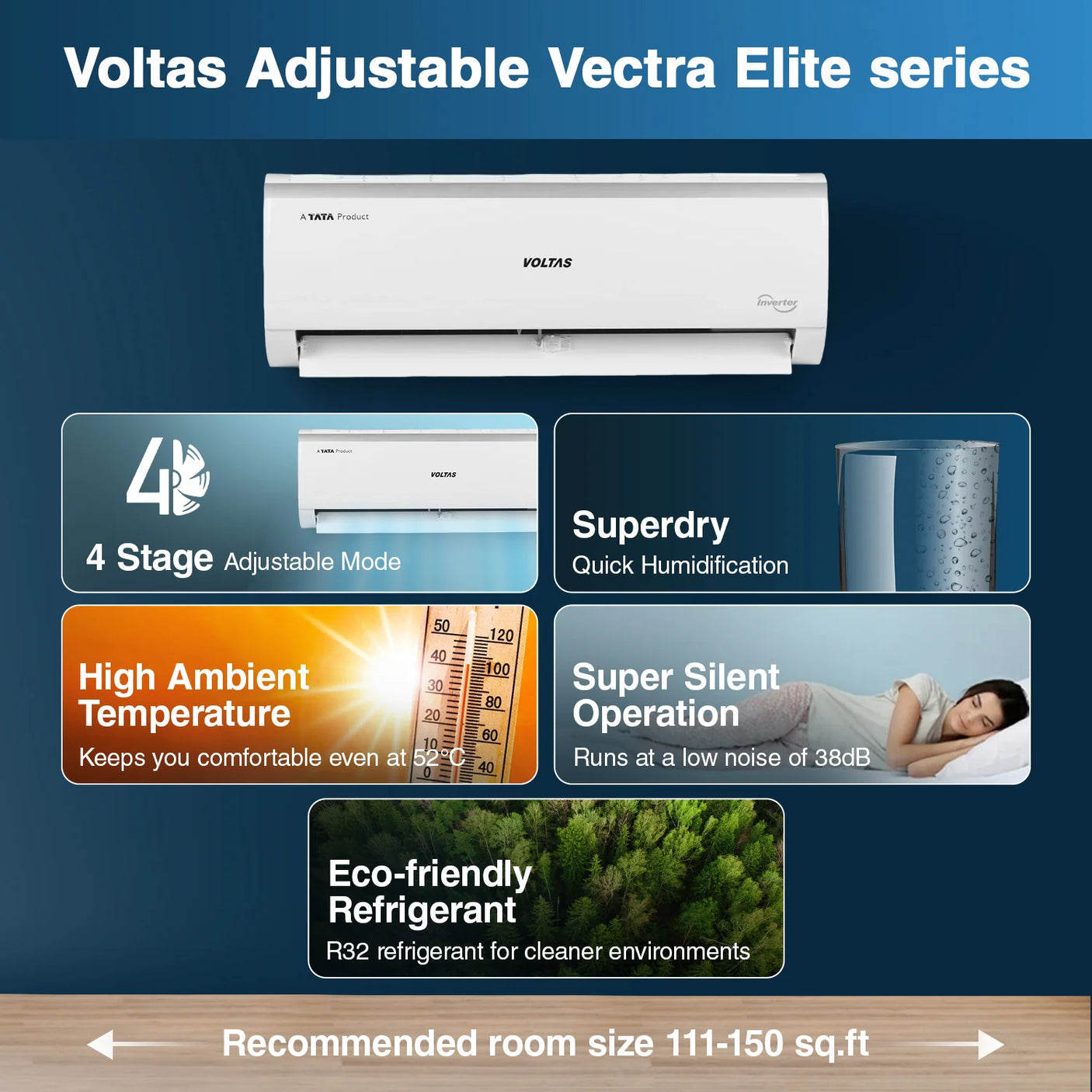 Voltas 1.5 Ton 5 Star Inverter Split AC 185V Vectra Elite, White