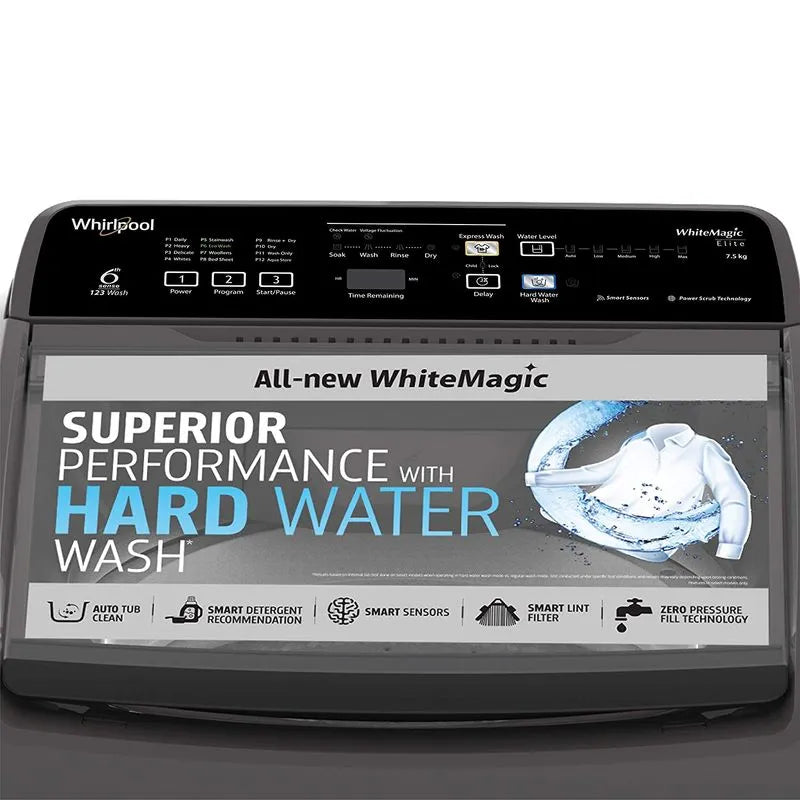 Whirlpool 7.5kg 5-Star Fully-Automatic Top Load Washer (WHITEMAGIC ELITE 7.5 GREY 10YMW - 31370)