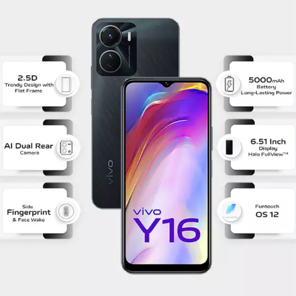 Elevate Your Experience with Vivo Y16: 4GB RAM, 64GB Storage, Stellar Black