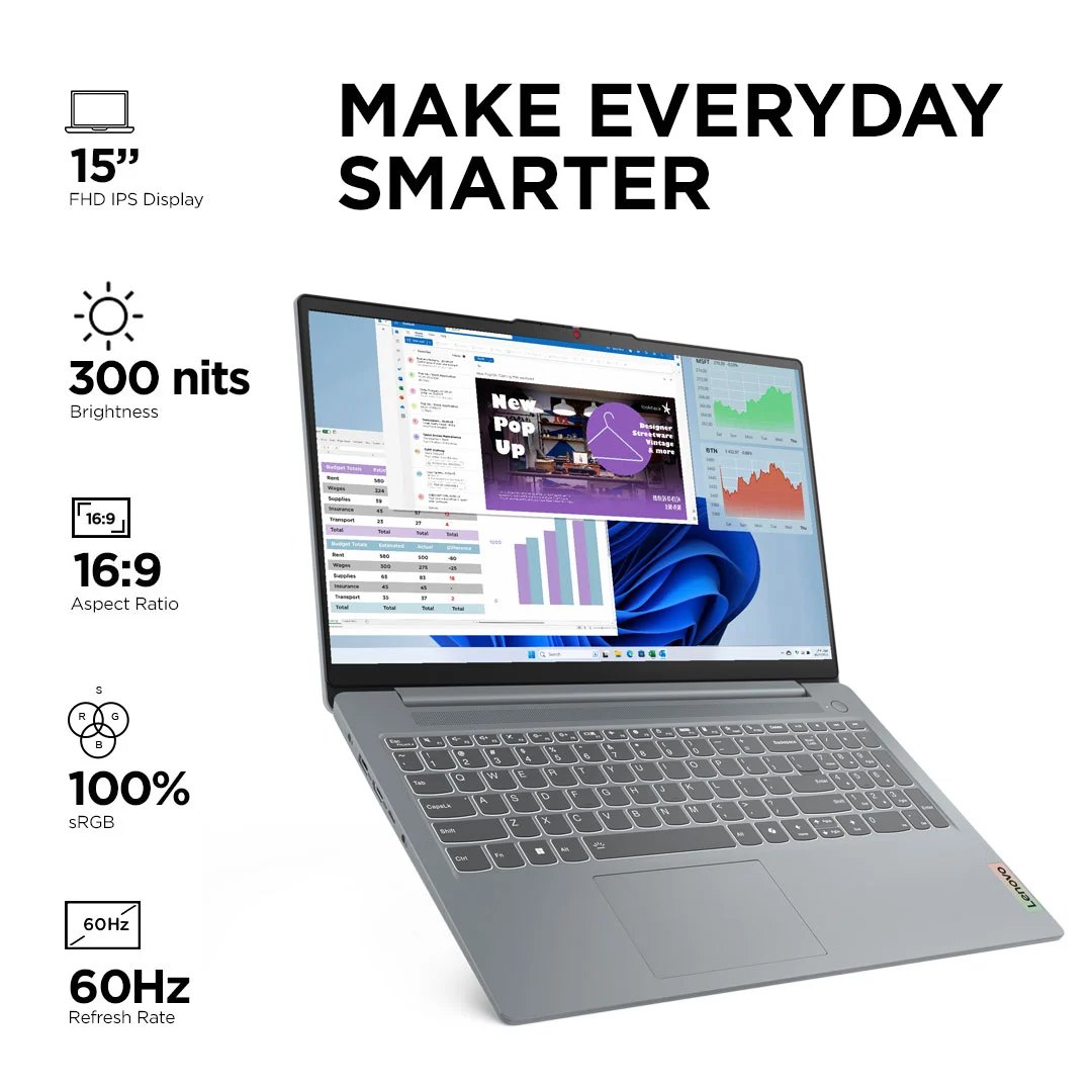 Lenovo IdeaPad Slim 3 Intel Core i3 13th Gen Windows 11 Home Laptop, 82X700HMIN ( Arctic Grey,8GB-512GB )