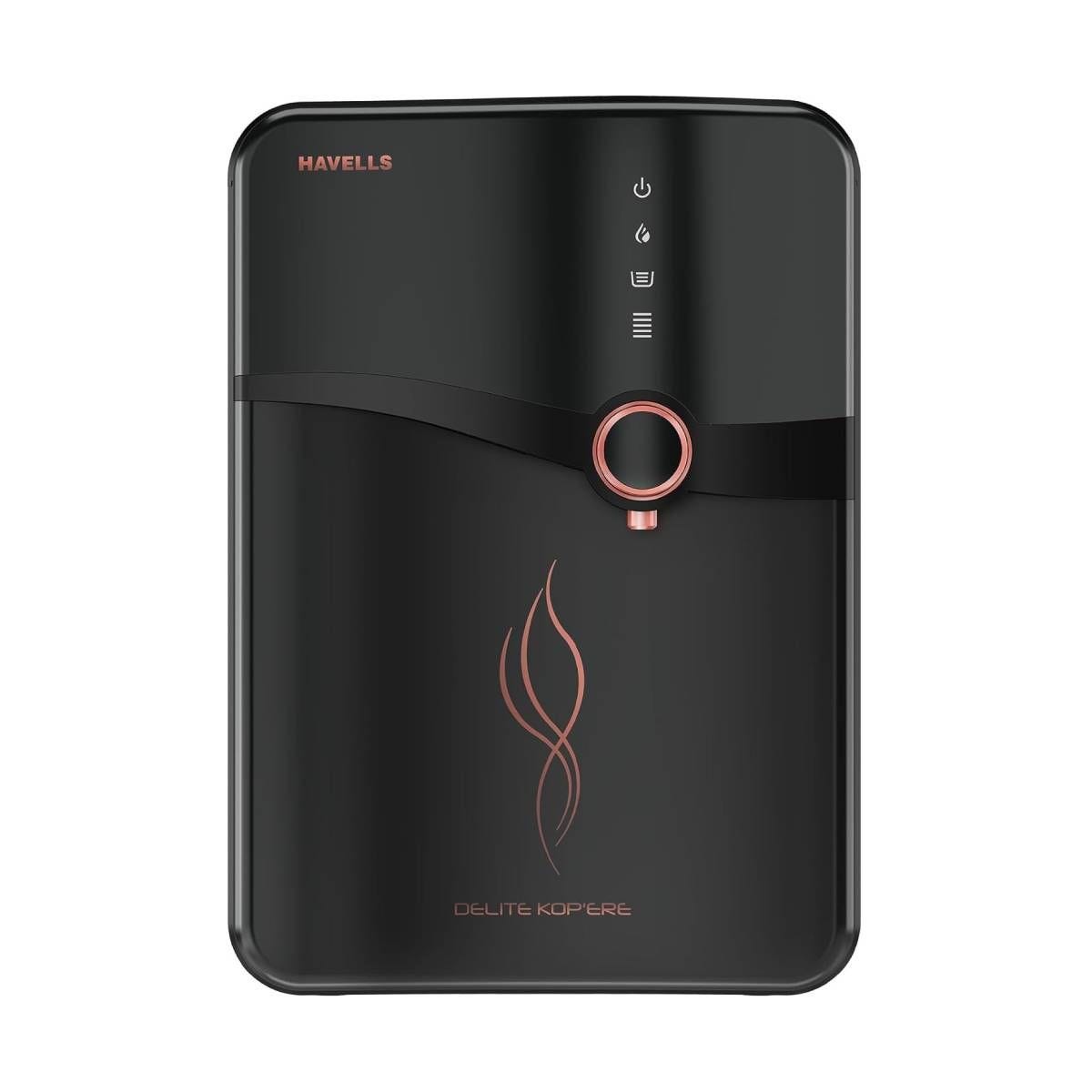Havells Delite Kopere Alkaline HR Water Purifier | RO+UV, 6.5L Stainless Steel Tank, 7 Stage, Black