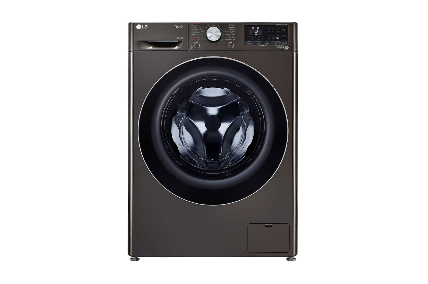 LG 12 Kg (Wash) / 7 Kg (Dry), AI Direct Drive Technology, Steam+ & Wi-Fi Front Load Fully Automatic Washer Dryer (FHD1207STB, Intelligent & Convenient Fabric Care & Turbowash 360, Platinum Black)