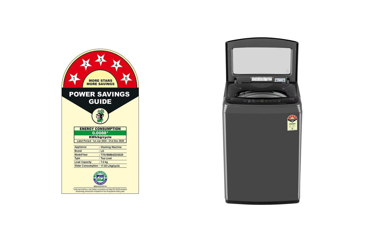 LG 7 kg 5 Star Inverter Fully Automatic Top Load Washing Machine (Smart Diagnosis, Middle Black,T70VBMB4ZD)