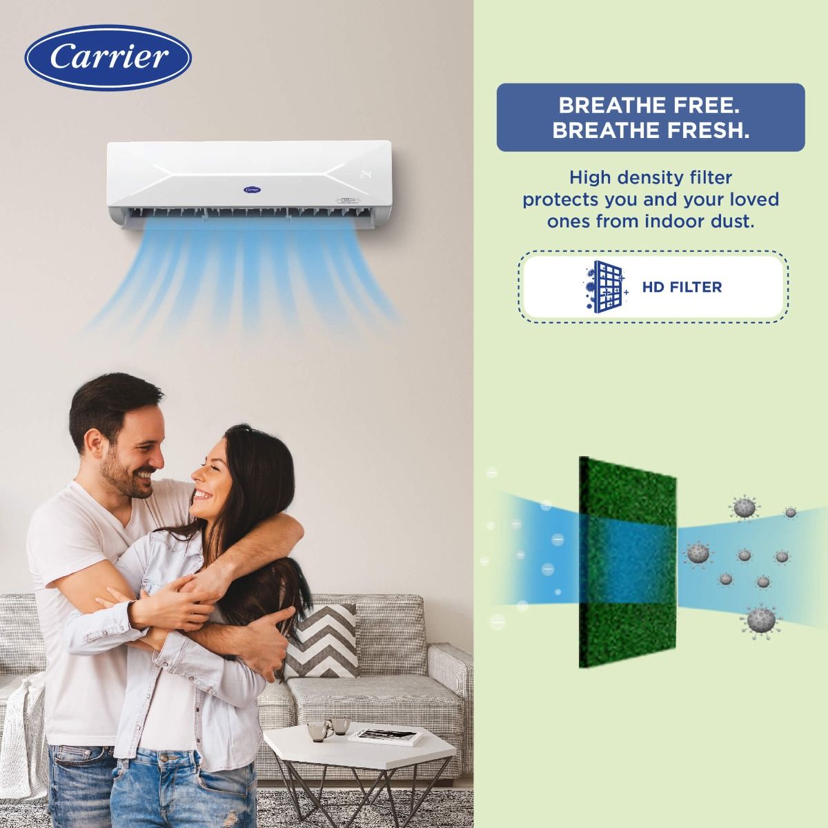 Carrier XCEL LUMO Exi 1.5 Ton (3 Star Inverter) Split AC with 6-in-1 FlexiCool, HD Filter, PM 2.5 Micron Filter (CAI18CL3R34F0)