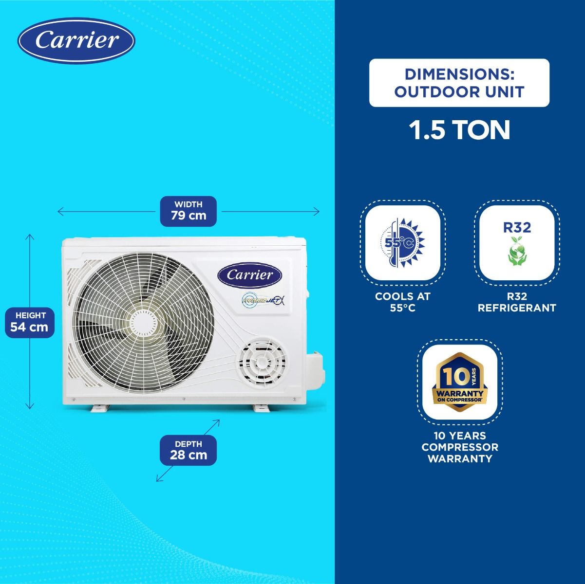Carrier XCEL LUMO Exi 1.5 Ton (3 Star Inverter) Split AC with 6-in-1 FlexiCool, HD Filter, PM 2.5 Micron Filter (CAI18CL3R34F0)