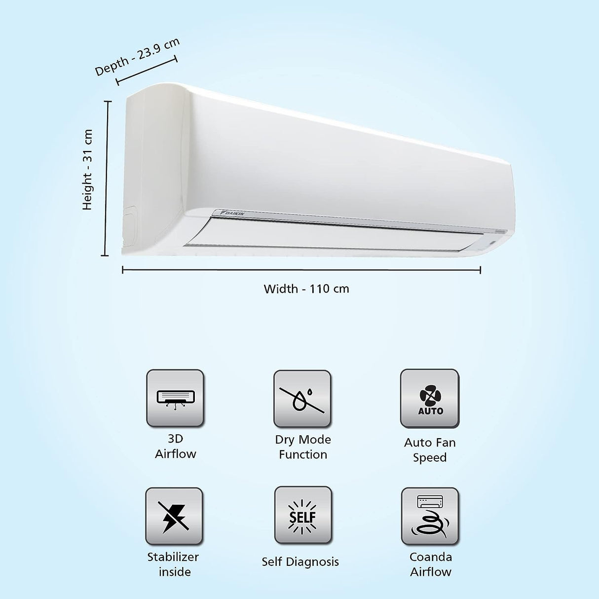 Best HVAC: Daikin 2.02T 3 Star Inverter Split AC - Copper, PM 2.5 Filter, White.