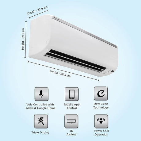 Best HVAC: Daikin 1.5T 5 Star Split AC - Copper, PM 2.5 Filter, White.