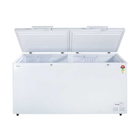 Haier 524L Double Door Deep Freezer - Efficient white storage for deep freezing.