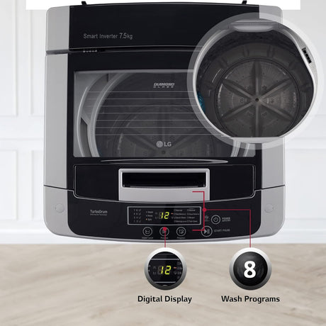 Sleek Cleaning: LG 7.5kg Silver Top Load Washer.