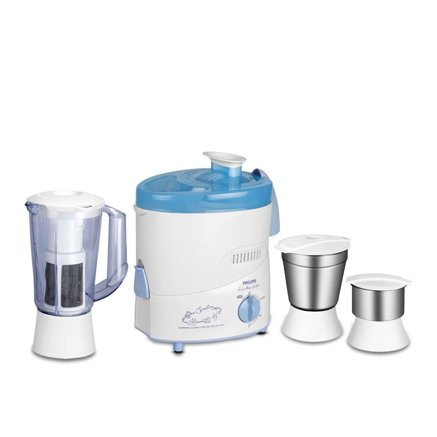 Philips HL1632 500W: Blue Juicer Mixer Grinder with fruit filter.